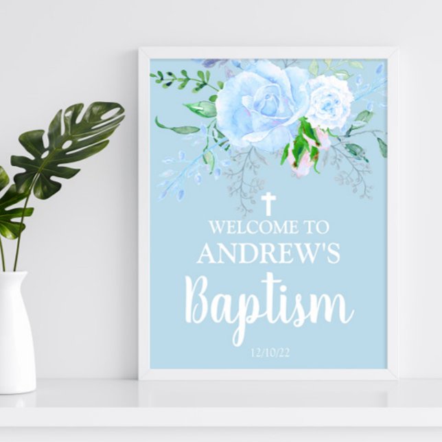 Light Blue Floral Baptism Boy Welcome 8x10 Poster (Creator Uploaded)