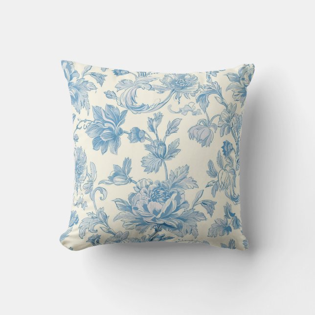 Light Blue Floral Chinoiserie Cushion (Front)