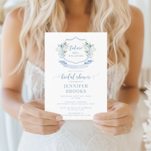 Light Blue Floral Crest French Bridal Shower Invitation