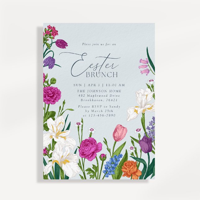 Light Blue Floral Elegant Easter Brunch Invitation (Creator Uploaded)