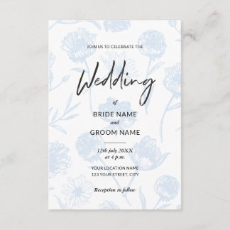 Light Blue Floral Elegant Illustration Wedding Invitation