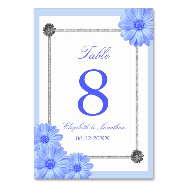 Light Blue Floral Elegant Wedding Table Number (Front)