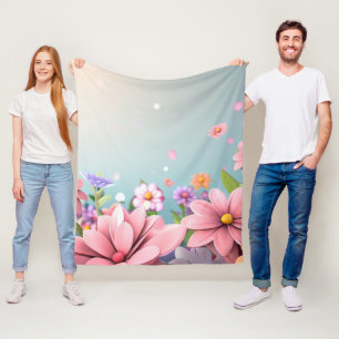 Light Blue Floral Fleece Blanket