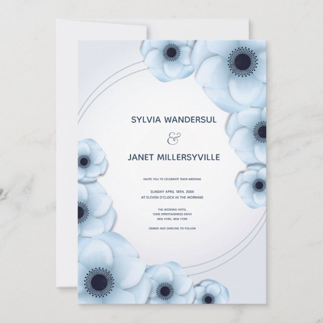 Light Blue Floral Flowers Wedding Invitation (Front)