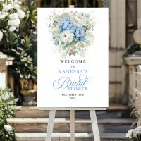 Light Blue Floral Gold Bridal Shower Welcome