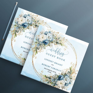 Light Blue Floral Gold Glitter Boho wedding guest  Guest Book