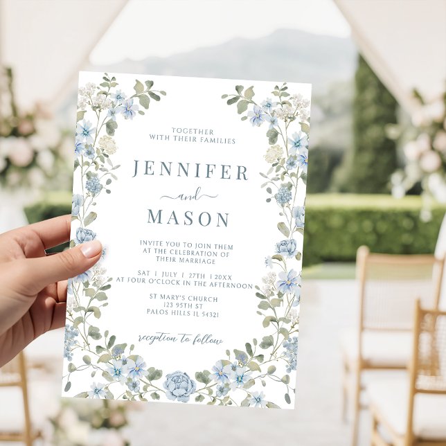 Light Blue Floral Greenery Wreath Garden Wedding Invitation (Creator Uploaded)