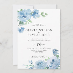 Light Blue Floral Pastel Botanical Wedding Invitation