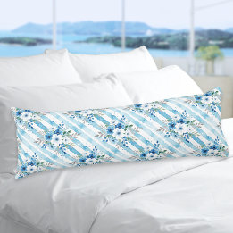 Light Blue Floral Pattern Coastal Minimal Body Cushion