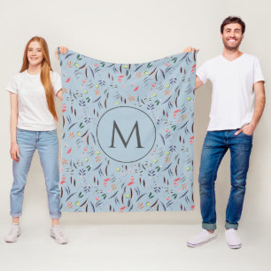 Light Blue Floral Personalised MONOGRAM Fleece Blanket