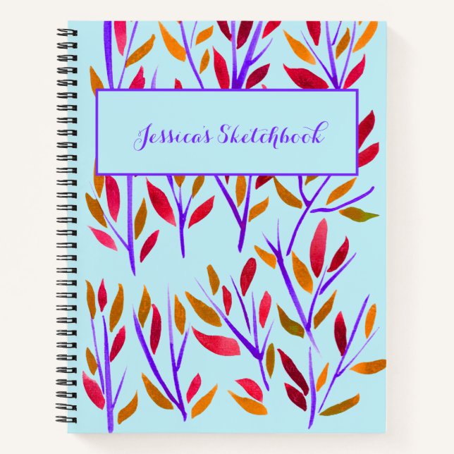 Light Blue Floral Personalised Sketchbook Notebook (Front)