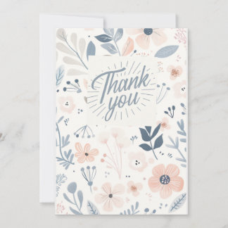 Light Blue Floral Thank you card - note card 