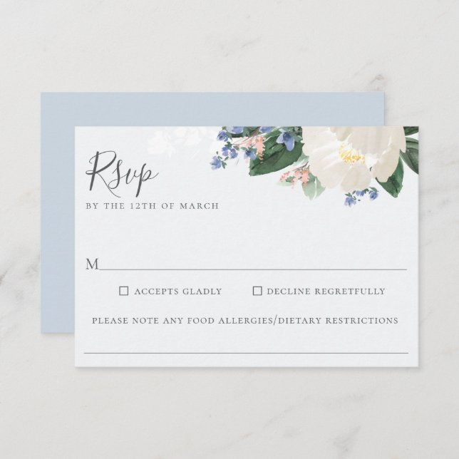 Light Blue Floral Wedding Food Allergy RSVP (Front/Back)