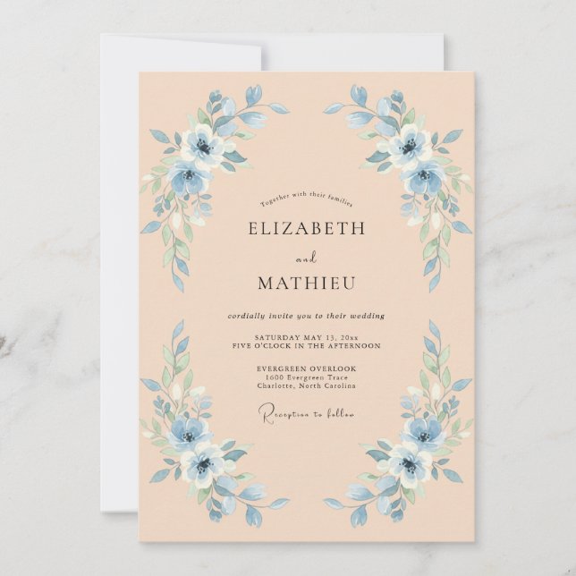Light Blue Floral Wedding Invitation (Front)