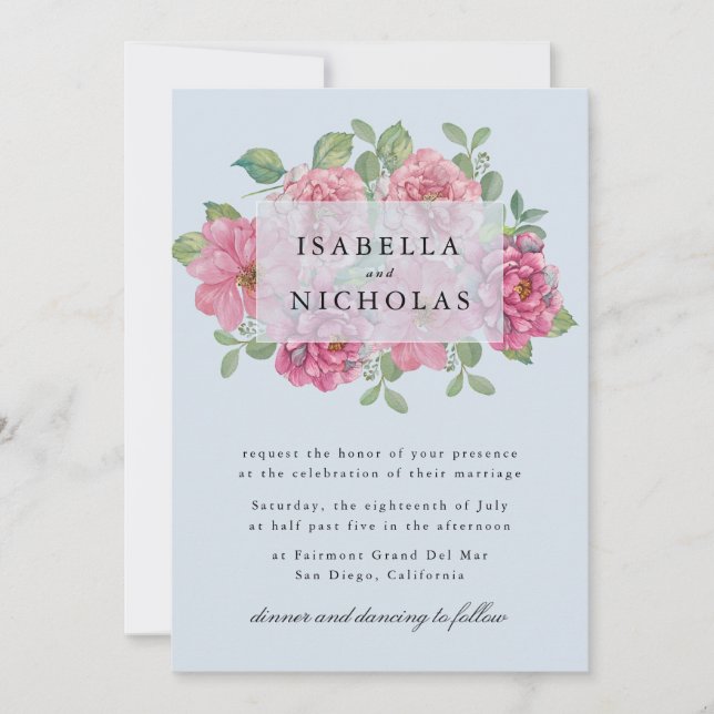 Light Blue Floral Wedding Invitation (Front)
