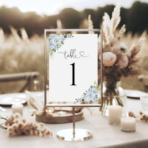 Light Blue Floral Wedding Table Number Card