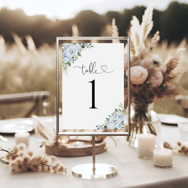 Light Blue Floral Wedding Table Number Card (Creator Uploaded)