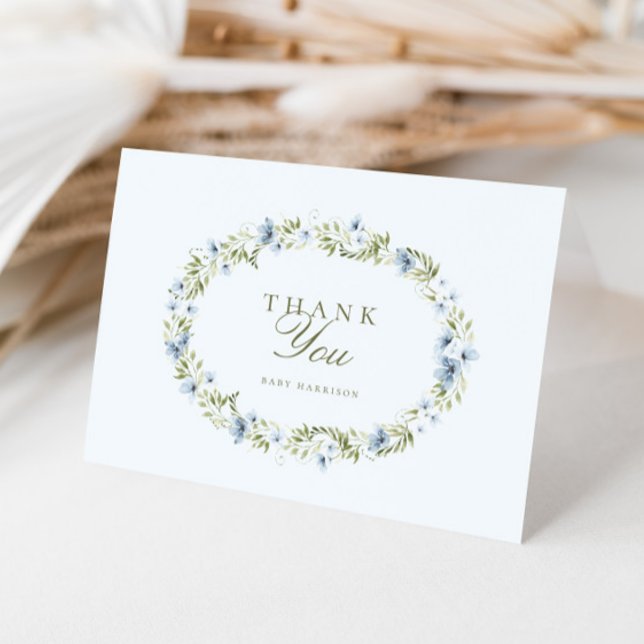 Light Blue Floral Wreath Baby Shower Thank You Card (Creator Uploaded)