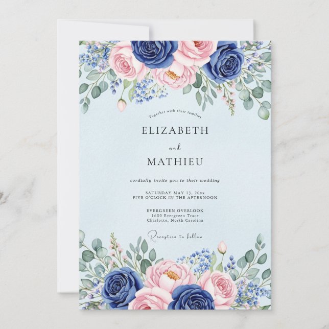 Light Blue Flourishing Botanical Wedding Invitation (Front)