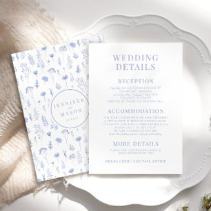 Light blue flower blooms wedding details cards