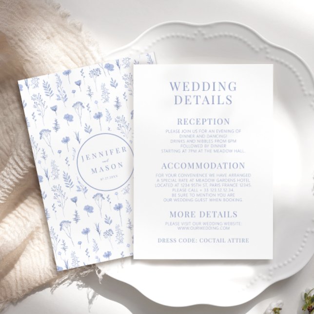 Light blue flower blooms wedding details cards (Creator Uploaded)