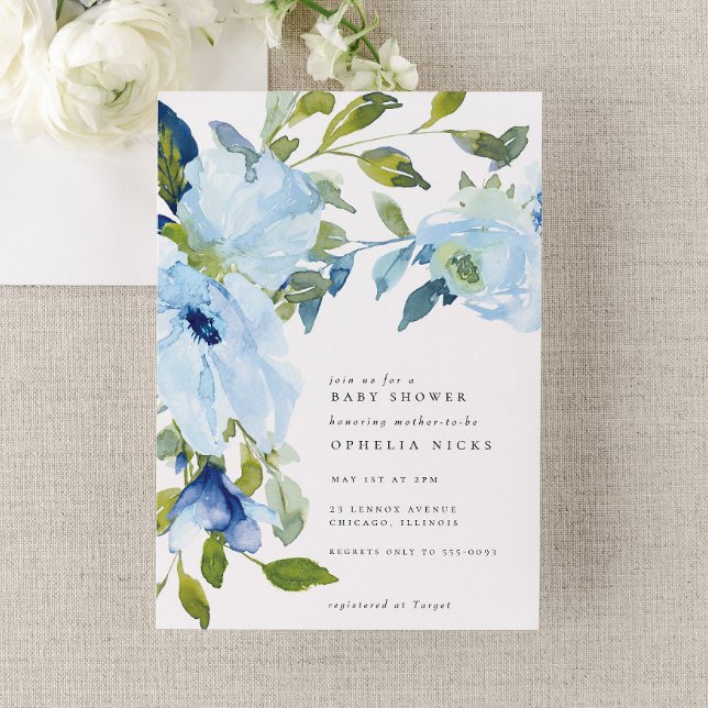 Light Blue Flower Garden Boy Baby Shower Invitation (Creator Uploaded)