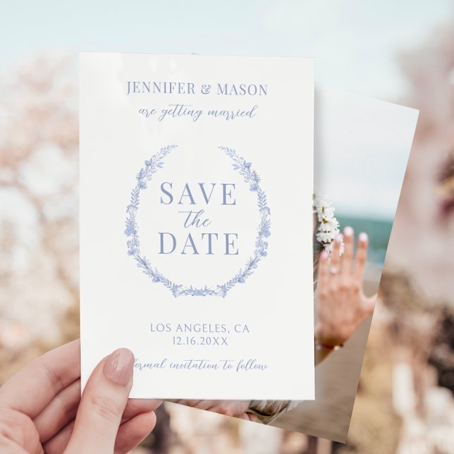 Light blue flower Save the Date photo invitation (Creator Uploaded)