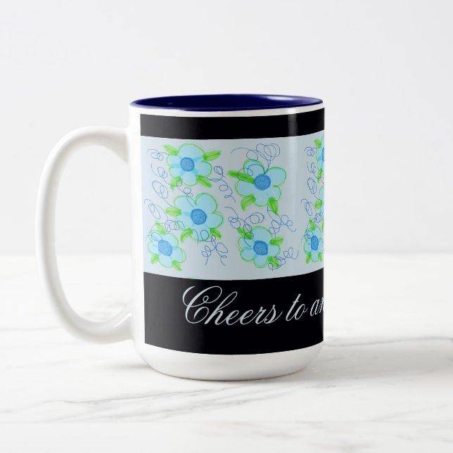 Light Blue Flowered Coffee Mug (Left)