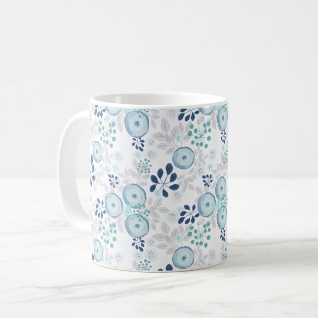 Light blue flowers coffee mug (Front Left)