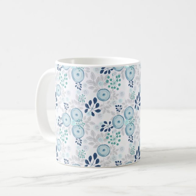 Light blue flowers coffee mug (Front Left)