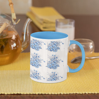 Light Blue Flowers floral pattern coffee mug