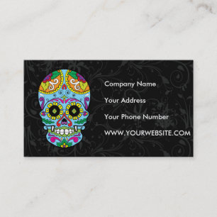 Light Blue Flowers Mexican Tattoo Sugar Skull Business Card