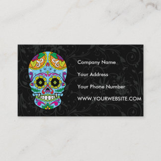 Light Blue Flowers Mexican Tattoo Sugar Skull Business Card