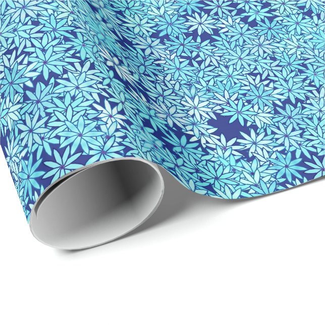 Light blue flowers, navy background wrapping paper (Roll Corner)