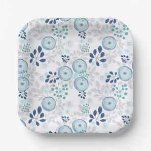 Light blue flowers paper plate