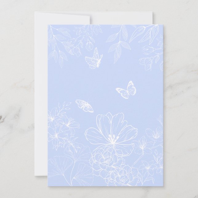 Light Blue Flowers Pattern, Floral, Minimalist Invitation (Front)