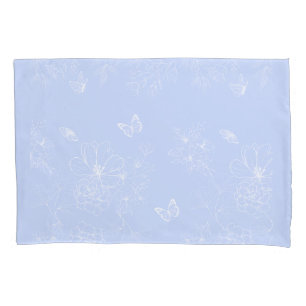 Light Blue Flowers Pattern, Floral, Minimalist Pillowcase