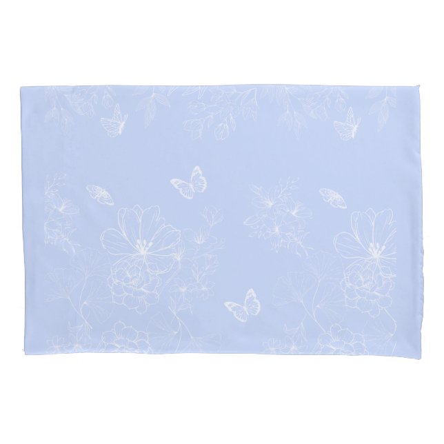 Light Blue Flowers Pattern, Floral, Minimalist Pillowcase (Front)