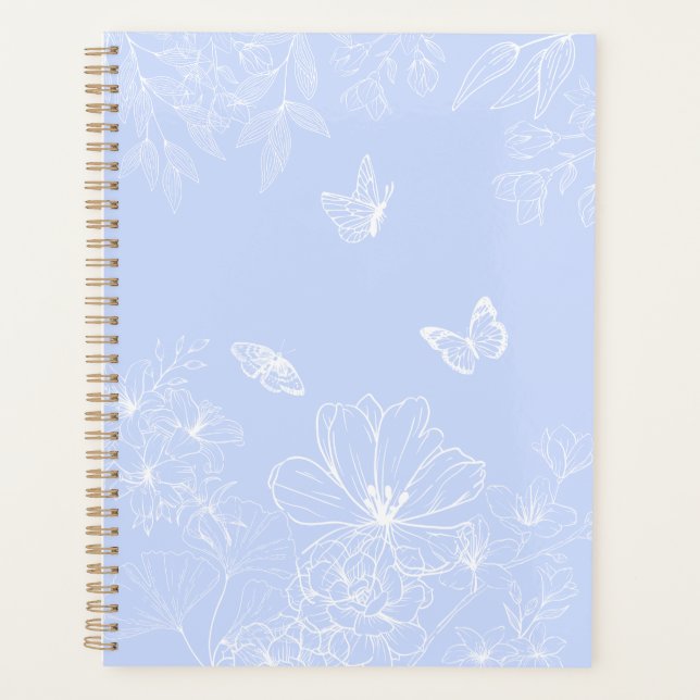 Light Blue Flowers Pattern, Floral, Minimalist Planner (Front)
