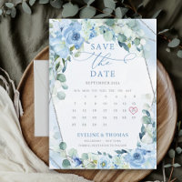 Light Blue Flowers silver frame calendar month 