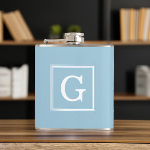 Light Blue Framed Monogram Hip Flask
