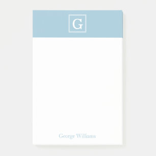 Light Blue Framed Monogram Personalised Post-it Notes