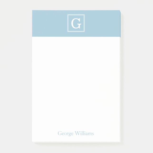 Light Blue Framed Monogram Personalised Post-it Notes (Front)