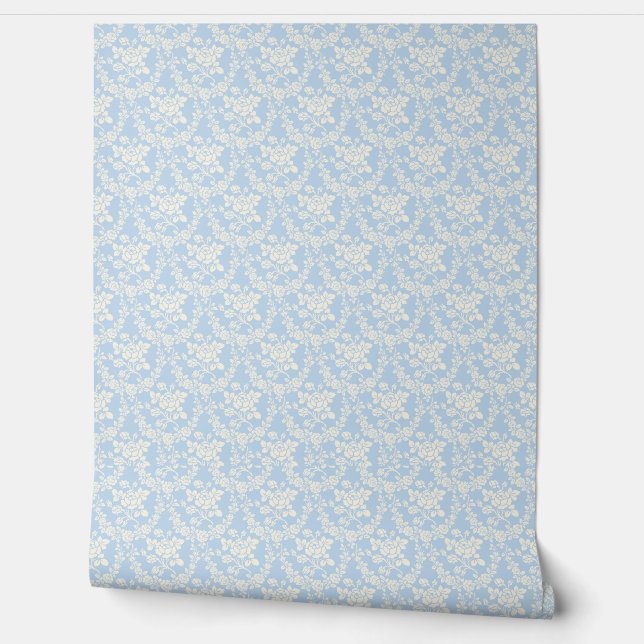 Light Blue French Country Patterned Wallpaper (Unrolling)
