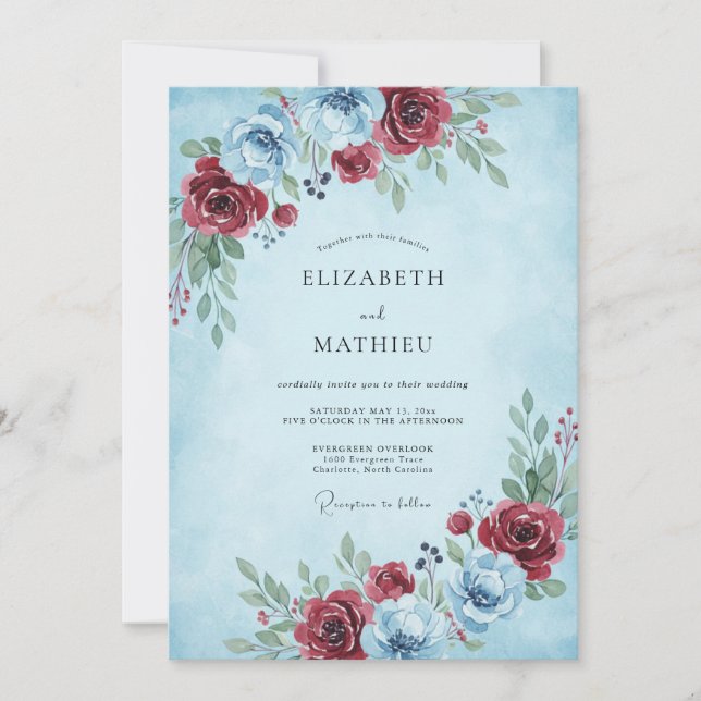Light Blue Frosted Winter Wedding Invitation (Front)