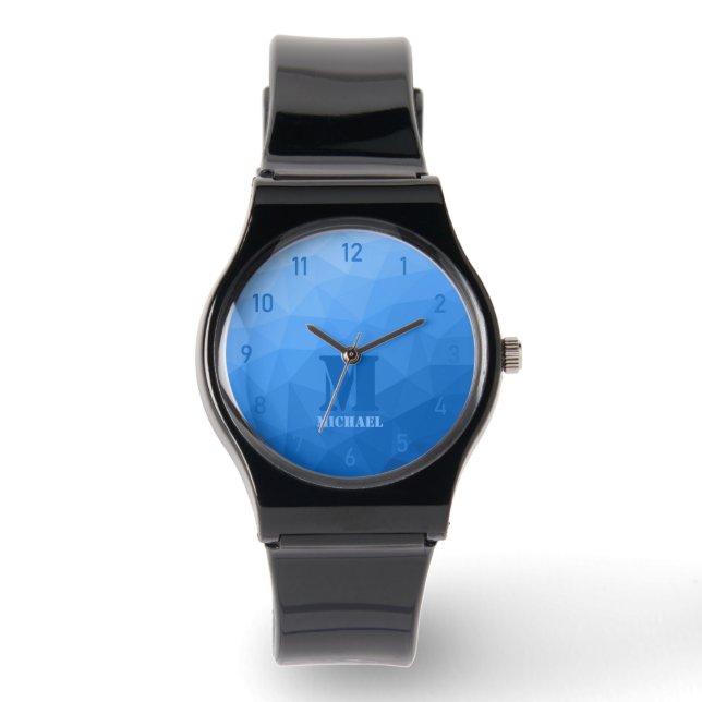 Light blue geometric mesh pattern Monogram Watch (Front)