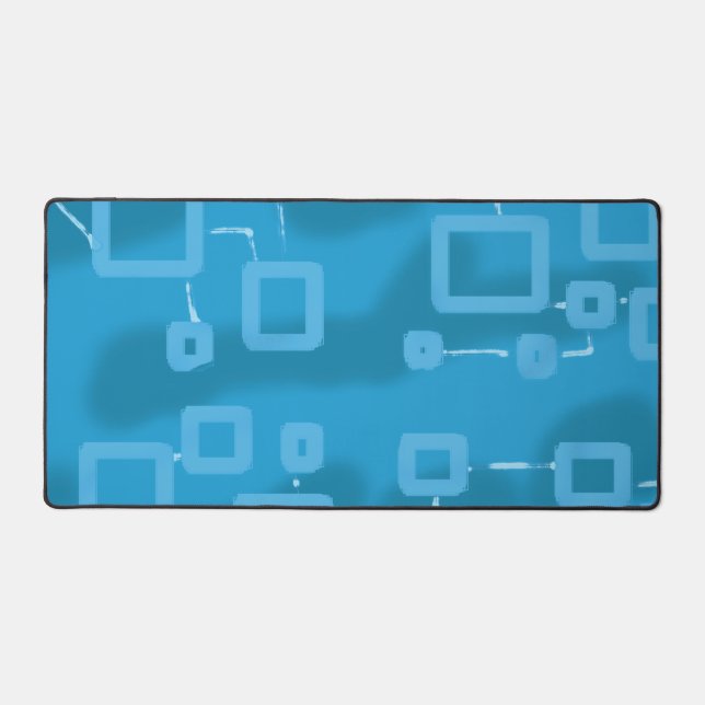 Light Blue Geometric Squares Desk Mat (Front)