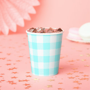 light blue gingham check pattern paper cup