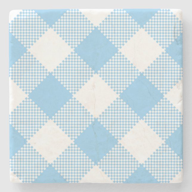 Light Blue Gingham Checked Square Coaster (Front)