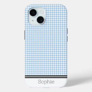 Light Blue Gingham Custom Samsung iPhone 15 Case